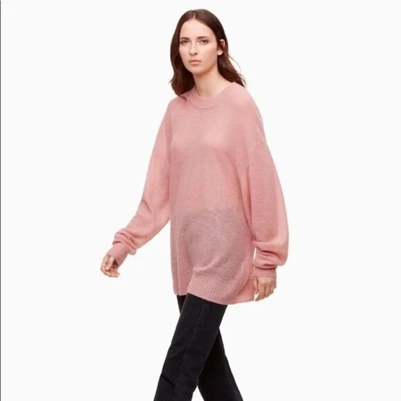 Wilfred Aritzia Bernette Sweater Alpaca Wool Blend Pink Oversized Lightweight L - Picture 1 of 7